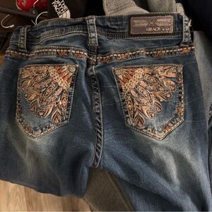 Grace in LA Denim with Feather Embroidery